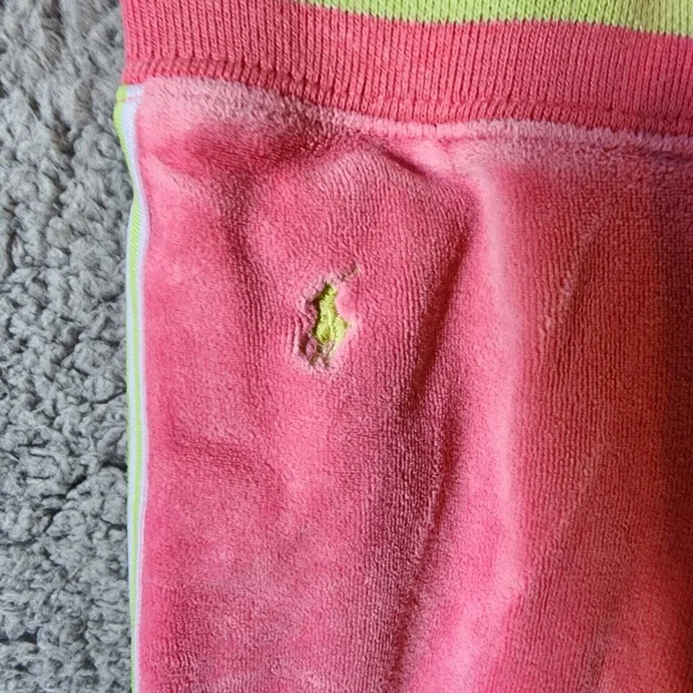 Ralph Lauren Girls Pull On‎ Elastic Waist Velour Track Pants Pink/Green Size 4